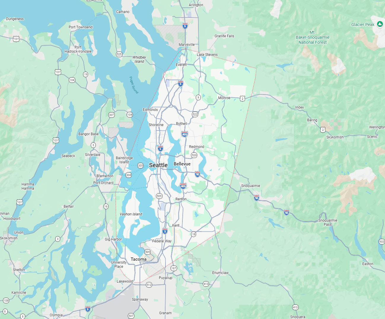Same-Day Junk Removal Pros service area map — Greater Seattle and Eastside